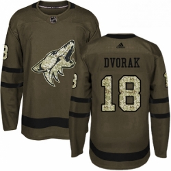 Mens Adidas Arizona Coyotes 18 Christian Dvorak Authentic Green Salute to Service NHL Jersey 