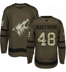 Mens Adidas Arizona Coyotes 48 Jordan Martinook Authentic Green Salute to Service NHL Jersey 