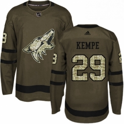 Youth Adidas Arizona Coyotes 29 Mario Kempe Authentic Green Salute to Service NHL Jersey 