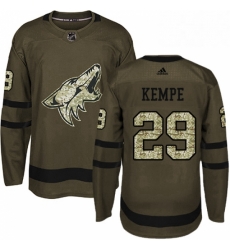 Youth Adidas Arizona Coyotes 29 Mario Kempe Premier Green Salute to Service NHL Jersey 