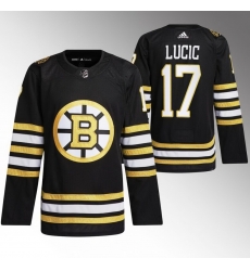 Men Boston Bruins 17 Milan Lucic Black With Rapid7 Patch 100th Anniversary Stitched Jersey