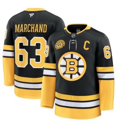 Men Boston Bruins 63 Brad Marchand Black 100th Anniversary With C Patch Stitched Hockey Jersey