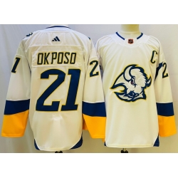 Men Buffalo Sabres 21 Kyle Okposo White 2022 23 Reverse Retro Stitched Jersey