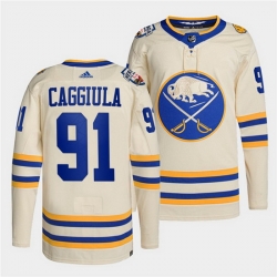 Men Buffalo Sabres 91 Drake Caggiula 2022 Cream Heritage Classic Stitched jersey