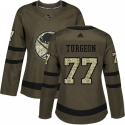 Womens Adidas Buffalo Sabres 77 Pierre Turgeon Authentic Green Salute to Service NHL Jersey 