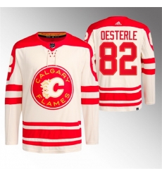 Men Calgary Flames 82 Jordan Oesterle 2023 Cream Heritage Classic Primegreen Stitched Jersey