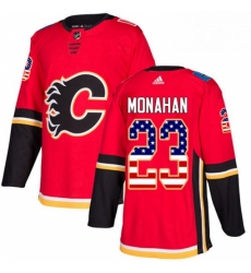 Mens Adidas Calgary Flames 23 Sean Monahan Authentic Red USA Flag Fashion NHL Jersey 