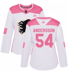 Womens Adidas Calgary Flames 54 Rasmus Andersson Authentic WhitePink Fashion NHL Jersey 