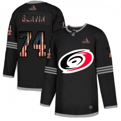 Men Carolina Hurricanes 74 Jaccob Slavin Black USA Flag Fashion Adidas Jersey