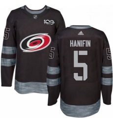 Mens Adidas Carolina Hurricanes 5 Noah Hanifin Premier Black 1917 2017 100th Anniversary NHL Jersey 