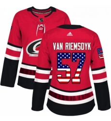 Womens Adidas Carolina Hurricanes 57 Trevor Van Riemsdyk Authentic Red USA Flag Fashion NHL Jersey 