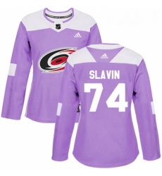 Womens Adidas Carolina Hurricanes 74 Jaccob Slavin Authentic Purple Fights Cancer Practice NHL Jersey 