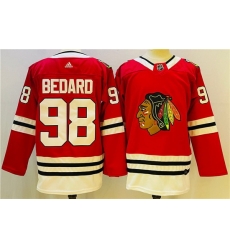 Men Chicago Blackhawks 98 Connor Bedard Red Black Stitched Jersey