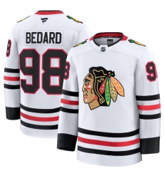 Men Chicago Blackhawks 98 Connor Bedard White 2024 25 Away Stitched Hockey Jersey