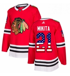 Mens Adidas Chicago Blackhawks 21 Stan Mikita Authentic Red USA Flag Fashion NHL Jersey 