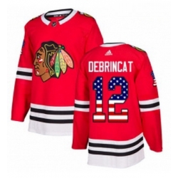 Youth Adidas Chicago Blackhawks 12 Alex DeBrincat Authentic Red USA Flag Fashion NHL Jersey 