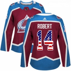 Womens Adidas Colorado Avalanche 14 Rene Robert Authentic Burgundy Red USA Flag Fashion NHL Jersey 