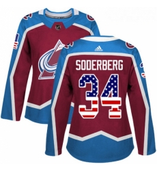 Womens Adidas Colorado Avalanche 34 Carl Soderberg Authentic Burgundy Red USA Flag Fashion NHL Jersey 