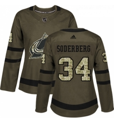 Womens Adidas Colorado Avalanche 34 Carl Soderberg Authentic Green Salute to Service NHL Jersey 