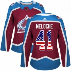 Womens Adidas Colorado Avalanche 41 Nicolas Meloche Authentic Burgundy Red USA Flag Fashion NHL Jersey 