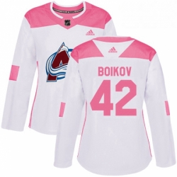 Womens Adidas Colorado Avalanche 42 Sergei Boikov Authentic WhitePink Fashion NHL Jersey 