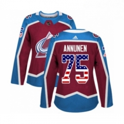 Womens Adidas Colorado Avalanche 75 Justus Annunen Authentic Burgundy Red USA Flag Fashion NHL Jersey 