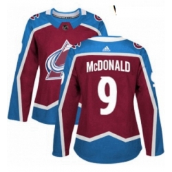 Womens Adidas Colorado Avalanche 9 Lanny McDonald Premier Burgundy Red Home NHL Jersey 