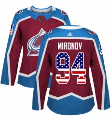 Womens Adidas Colorado Avalanche 94 Andrei Mironov Authentic Burgundy Red USA Flag Fashion NHL Jersey 