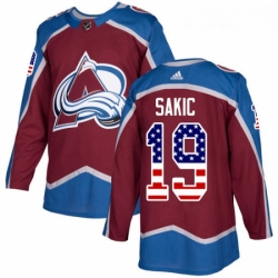 Youth Adidas Colorado Avalanche 19 Joe Sakic Authentic Burgundy Red USA Flag Fashion NHL Jersey 