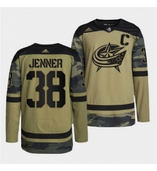 Men Columbus Blue Jackets 38 Boone Jenner 2022 Camo Military Appreciation Night Stitched jersey