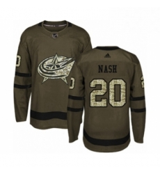 Mens Adidas Columbus Blue Jackets 20 Riley Nash Authentic Green Salute to Service NHL Jersey 