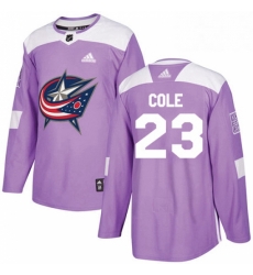 Mens Adidas Columbus Blue Jackets 23 Ian Cole Authentic Purple Fights Cancer Practice NHL Jersey 