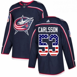 Mens Adidas Columbus Blue Jackets 53 Gabriel Carlsson Authentic Navy Blue USA Flag Fashion NHL Jersey 