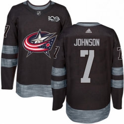 Mens Adidas Columbus Blue Jackets 7 Jack Johnson Authentic Black 1917 2017 100th Anniversary NHL Jersey 