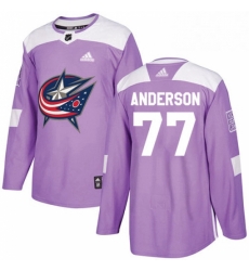 Mens Adidas Columbus Blue Jackets 77 Josh Anderson Authentic Purple Fights Cancer Practice NHL Jersey 