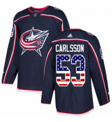 Youth Adidas Columbus Blue Jackets 53 Gabriel Carlsson Authentic Navy Blue USA Flag Fashion NHL Jersey 