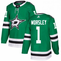 Mens Adidas Dallas Stars 1 Gump Worsley Authentic Green Home NHL Jersey 