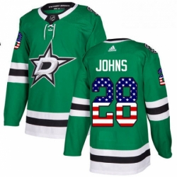 Mens Adidas Dallas Stars 28 Stephen Johns Authentic Green USA Flag Fashion NHL Jersey 