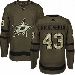 Mens Adidas Dallas Stars 43 Valeri Nichushkin Authentic Green Salute to Service NHL Jersey 