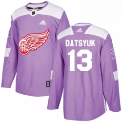 Mens Adidas Detroit Red Wings 13 Pavel Datsyuk Authentic Purple Fights Cancer Practice NHL Jersey 