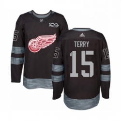 Mens Adidas Detroit Red Wings 15 Chris Terry Authentic Black 1917 2017 100th Anniversary NHL Jersey 