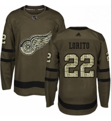 Mens Adidas Detroit Red Wings 22 Matthew Lorito Premier Green Salute to Service NHL Jersey 