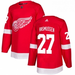 Mens Adidas Detroit Red Wings 27 Michael Rasmussen Authentic Red Home NHL Jersey 