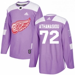 Mens Adidas Detroit Red Wings 72 Andreas Athanasiou Authentic Purple Fights Cancer Practice NHL Jersey 