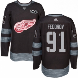 Mens Adidas Detroit Red Wings 91 Sergei Fedorov Authentic Black 1917 2017 100th Anniversary NHL Jersey 