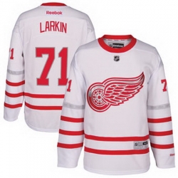 Mens Detroit Red Wings Dylan Larkin Reebok White 2017 Centennial Classic Premier Player Jersey