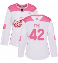 Womens Adidas Detroit Red Wings 42 Martin Frk Authentic WhitePink Fashion NHL Jersey 