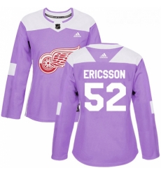 Womens Adidas Detroit Red Wings 52 Jonathan Ericsson Authentic Purple Fights Cancer Practice NHL Jersey 