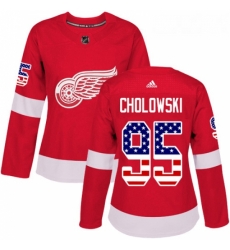 Womens Adidas Detroit Red Wings 95 Dennis Cholowski Authentic Red USA Flag Fashion NHL Jersey 