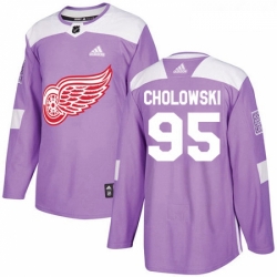 Youth Adidas Detroit Red Wings 95 Dennis Cholowski Authentic Purple Fights Cancer Practice NHL Jersey 